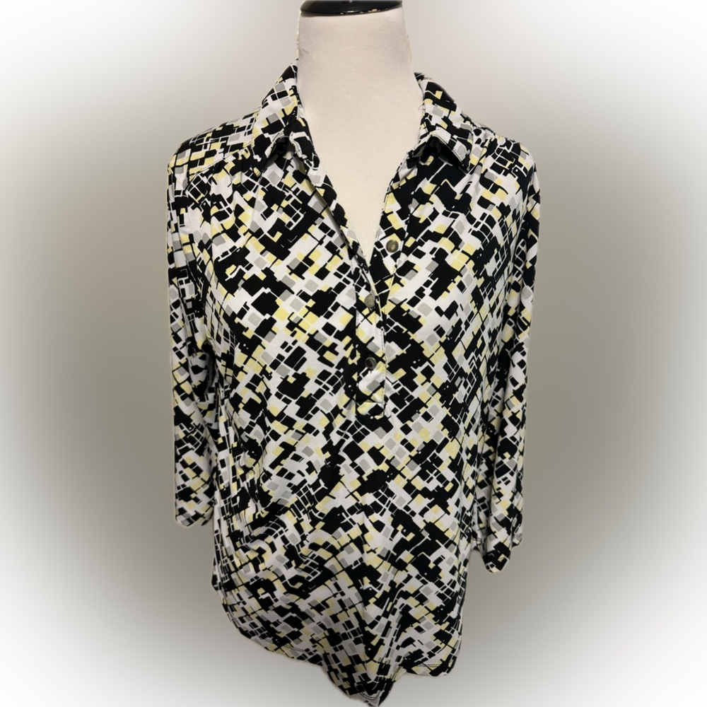 Flexible knit button down blouse